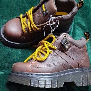 Dr. Martens Brown Kids Boots with Yellow Laces
